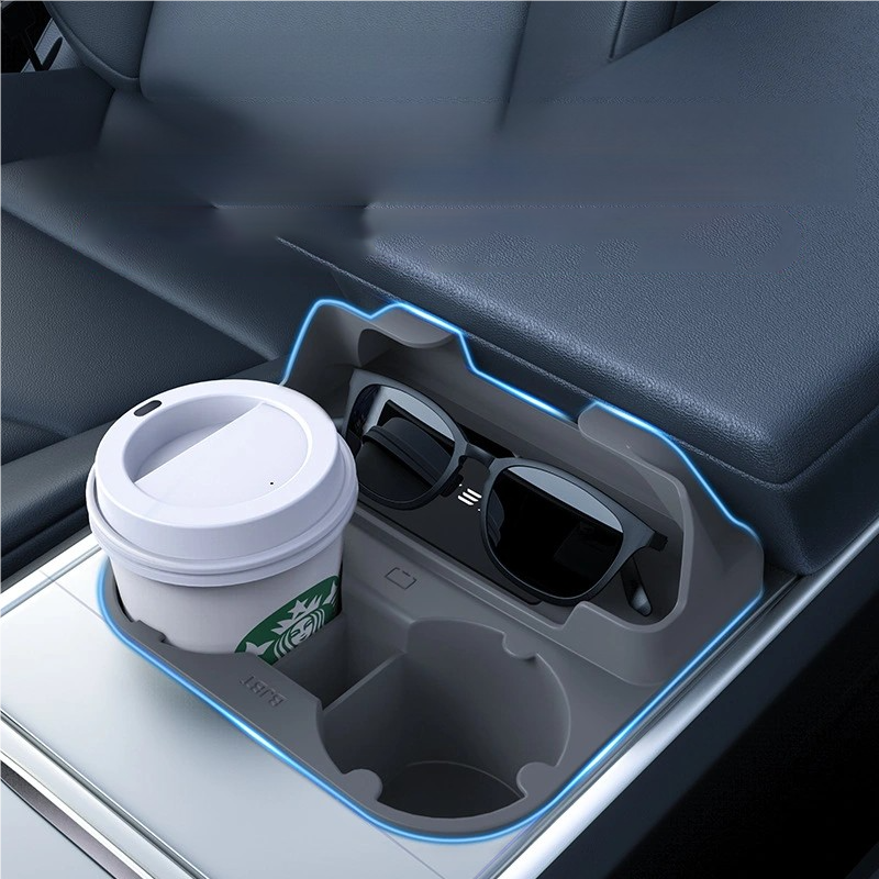 2-in-1 Silicone Cup Holder Insert & Storage Box for Tesla Model 3/Y Center Console