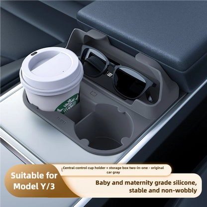 2-in-1 Silicone Cup Holder Insert & Storage Box for Tesla Model 3/Y Center Console