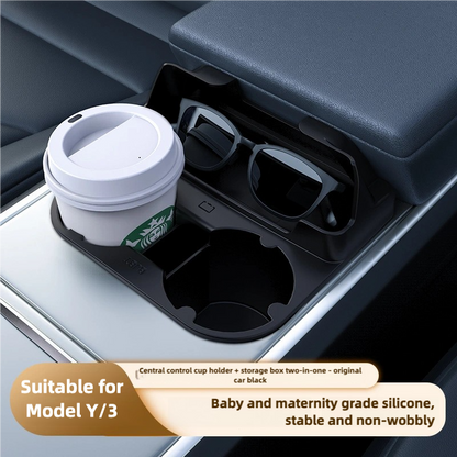 2-in-1 Silicone Cup Holder Insert & Storage Box for Tesla Model 3/Y Center Console