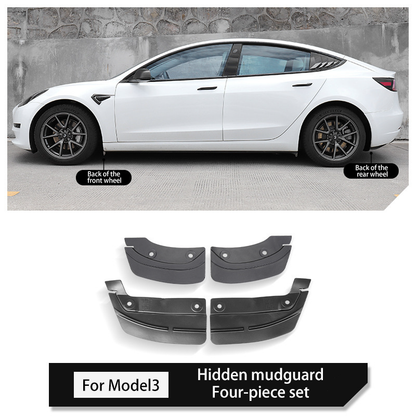 Hidden Mud Flaps for Tesla Model 3/Y – No-Drill TPE Splash Guards with Easy Installation