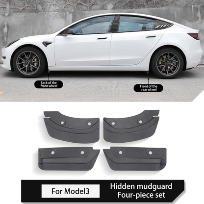 Hidden Mud Flaps for Tesla Model 3/Y – No-Drill TPE Splash Guards with Easy Installation