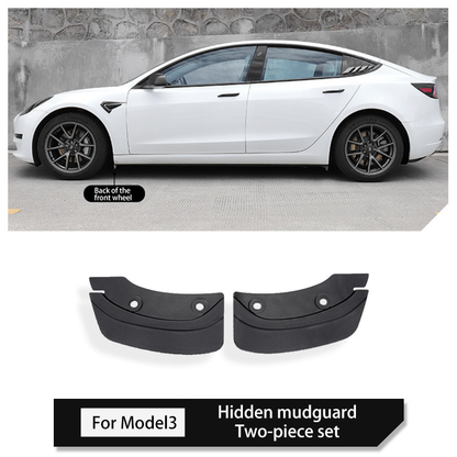 Hidden Mud Flaps for Tesla Model 3/Y – No-Drill TPE Splash Guards with Easy Installation