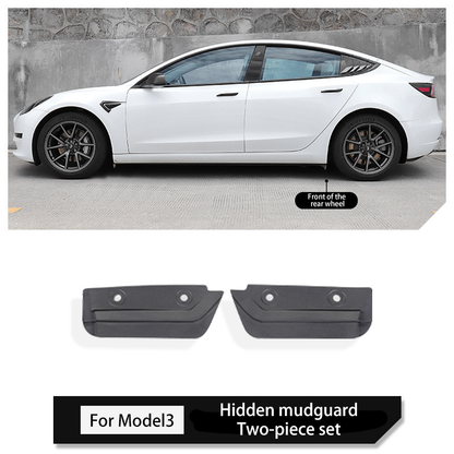 Hidden Mud Flaps for Tesla Model 3/Y – No-Drill TPE Splash Guards with Easy Installation