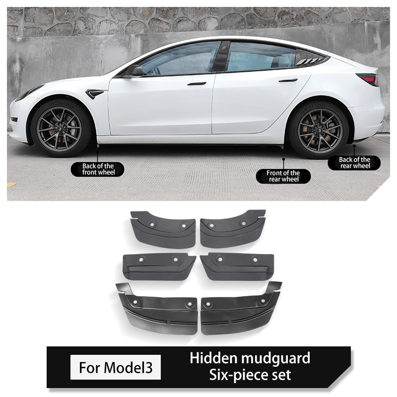 Hidden Mud Flaps for Tesla Model 3/Y – No-Drill TPE Splash Guards with Easy Installation